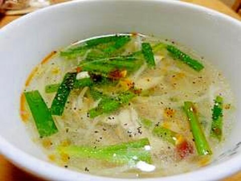 ササミとニラ＆もやし辛々中華風スープ